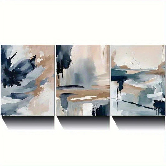 3pcs Abstract Modern Neutral Brush Strokes Metal Print Ready to Hang Art