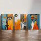 3pcs Black Women in Colorful Attire Abstract Metal Print Ready to Hang Art