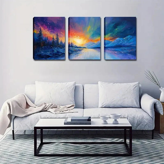 3pcs  Colorful Sky And Glacier Wall Art Set Canvas Framed 40x60cm - High Quality Print 100% Australian Made Wall Canvas Ready to Hang