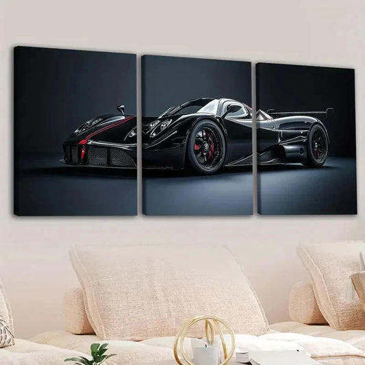 3pcs Abstract Black Cool Sports Car Racing Car Wall Art Set Canvas Framed 40x60cm - High Quality Print 100% Australian Made Wall Canvas Ready to Hang