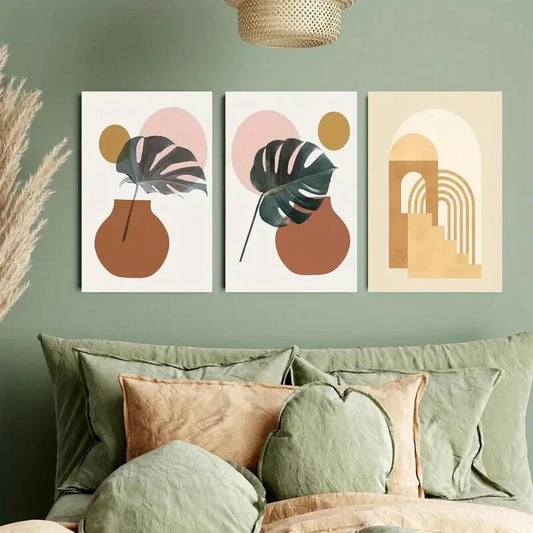 3pcs Leaf Minimalist Boho Decoration Metal Print Ready to Hang Art
