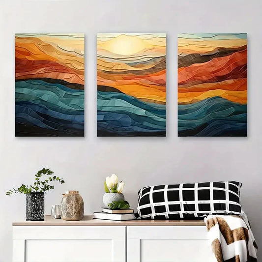 3pcs Abstract Mountain Landscape Geometric Metal Print Ready to Hang Art
