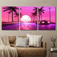 3pcs Vibrant Pink Sunset Palm Tree & Retro Car Metal Print Ready to Hang Art