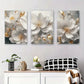 3pcs Elegant White Flowers Golden Accents Metal Print Ready to Hang Art