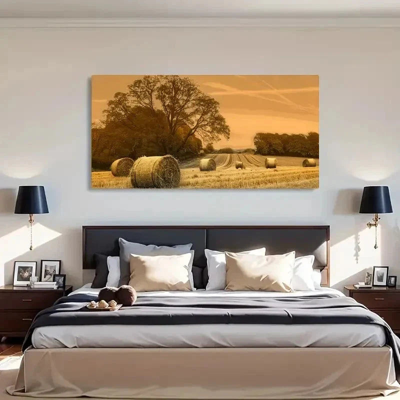 Harvest Landscape Wheat Field Wall Art Canvas Office Home Room Framed 120x60cm