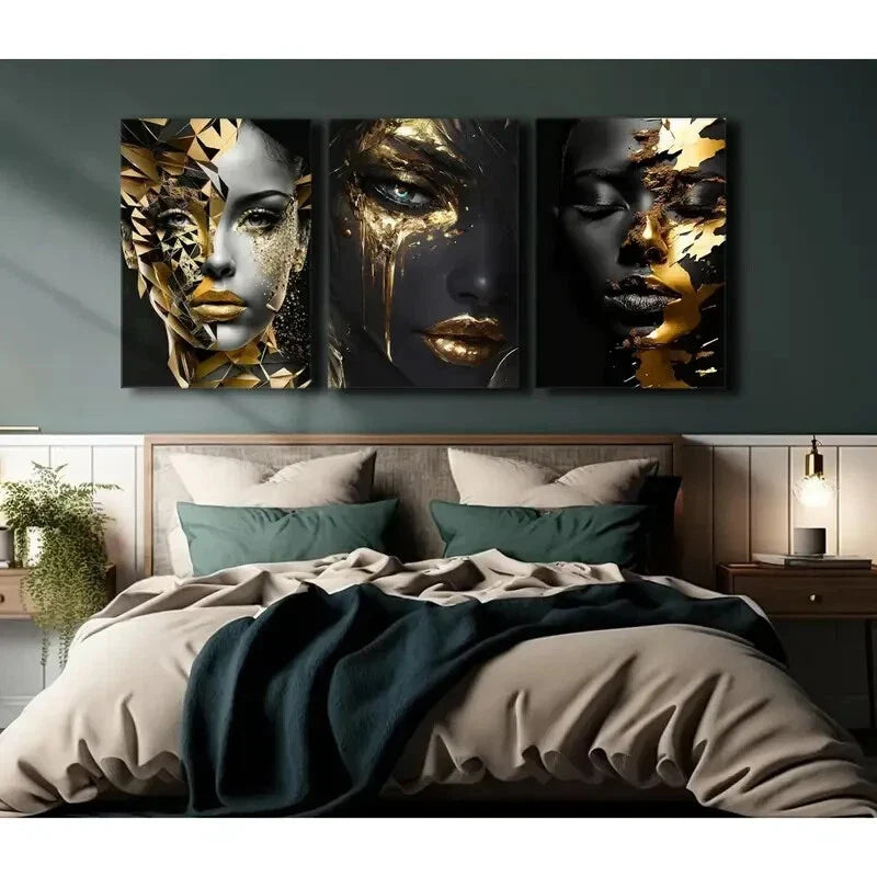 3pcs  Fashion African American Black Girl  Metal Print Ready to Hang Art