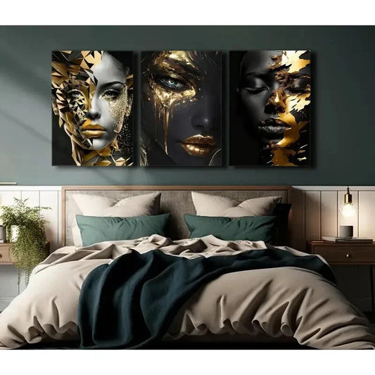 3pcs  Fashion African American Black Girl  Metal Print Ready to Hang Art
