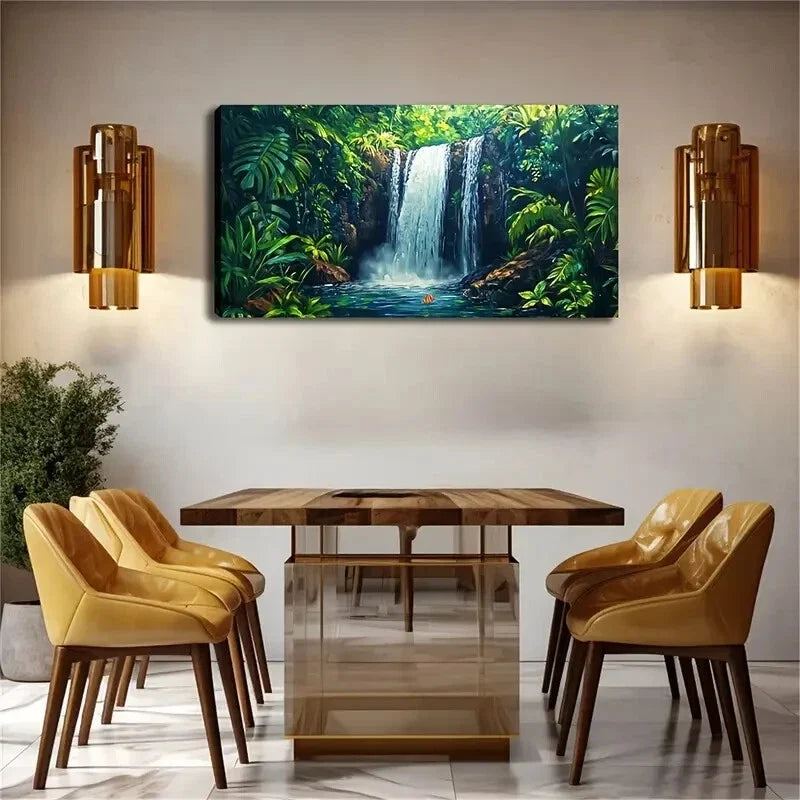 A Waterfall in the Valley Drops Wall Art Canvas Office Home Room Framed 120x60cm