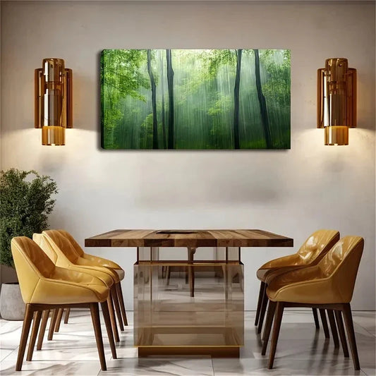 Scene Depicting A Forest Rain Wall Art Canvas Office Home Room Framed 120x60cm