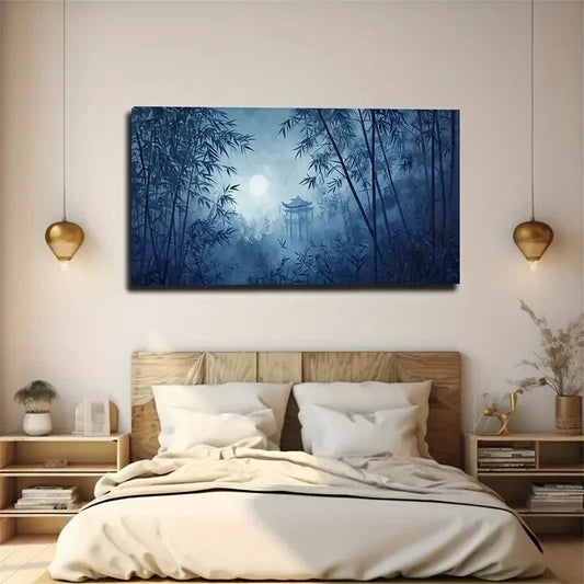 Modern Bohemian Moonlit Bamboo Wall Art canvas office home room framed 120x60cm