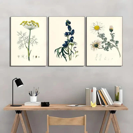 3pcs Minimalist Floral & Herbal Designs Metal Print Ready to Hang Art