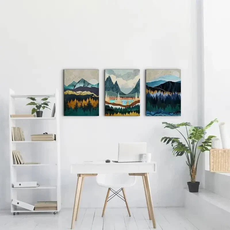 3pcs Abstract Nature Green Mountain Metal Print Ready to Hang Art