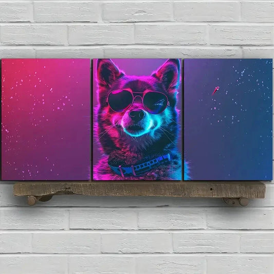 3pcs Cool-Toned Husky with Glasses Metal Print Ready to Hang Art