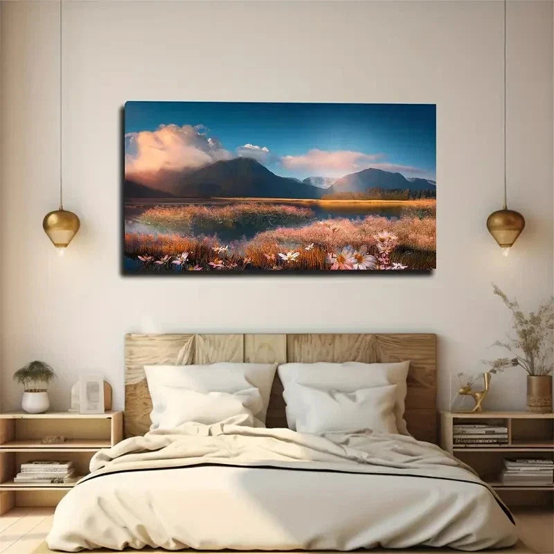 Autumn Mountain Wall Art Canvas Office Home Room Framed 80x45cm