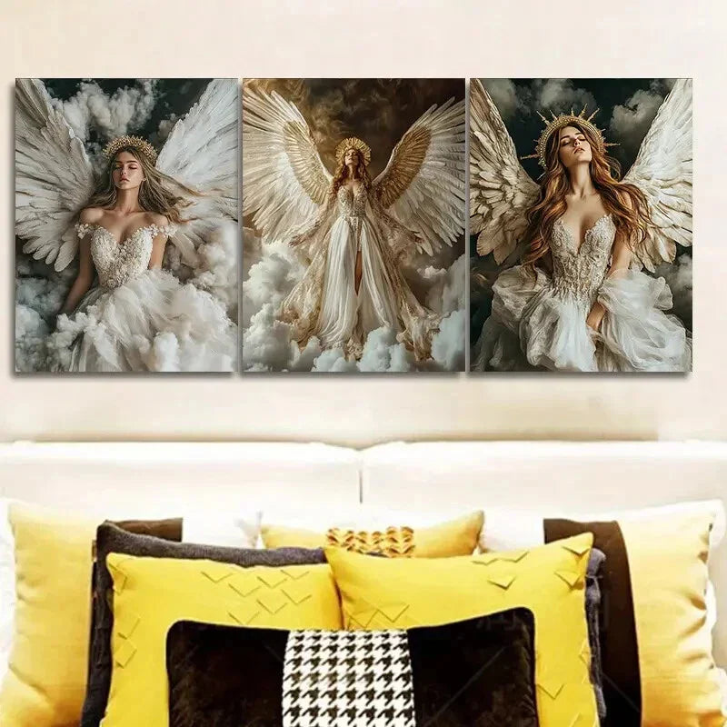 3pcs Holy, noble angel Wall Art Set Canvas Framed 40x60cm - High Quality Print 100% Australian Made Wall Canvas Ready to Hang