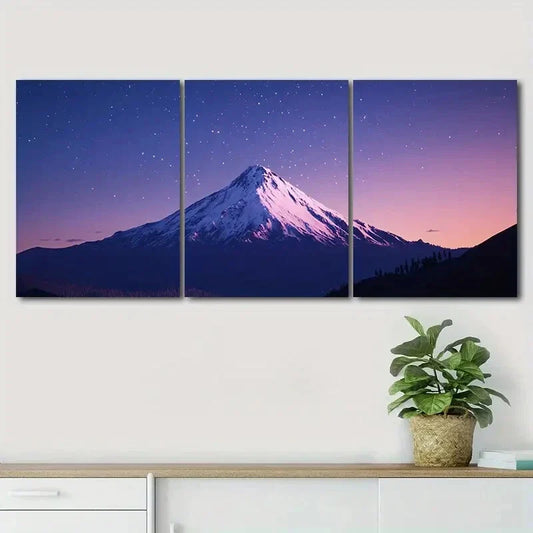 3pcs White Snow Mountain Purple Darkness Perfect Wall Art Set Canvas Framed 40x60cm - High Quality Print 100% Australian Made Wall Canvas Ready to Hang