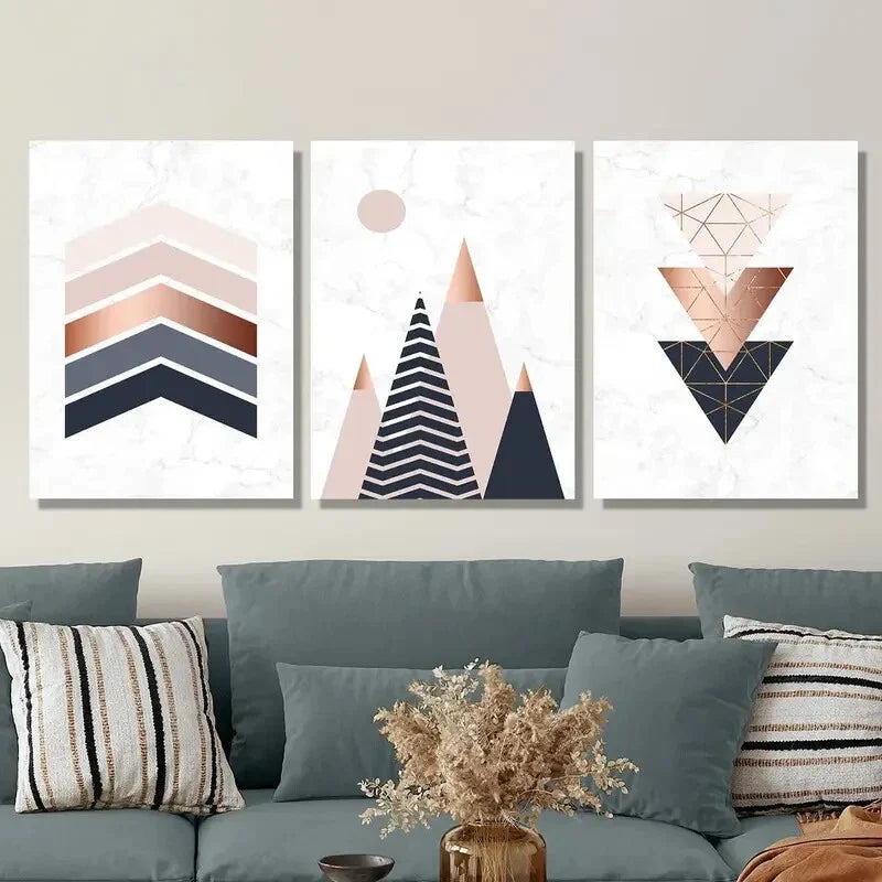 3pcs Abstract Geometric Marble Texture Metal Print Ready to Hang Art