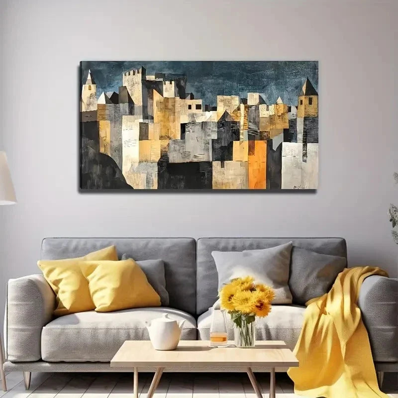 Abstract City Suitable Wall Art Canvas Office Home Room Framed 120x60cm