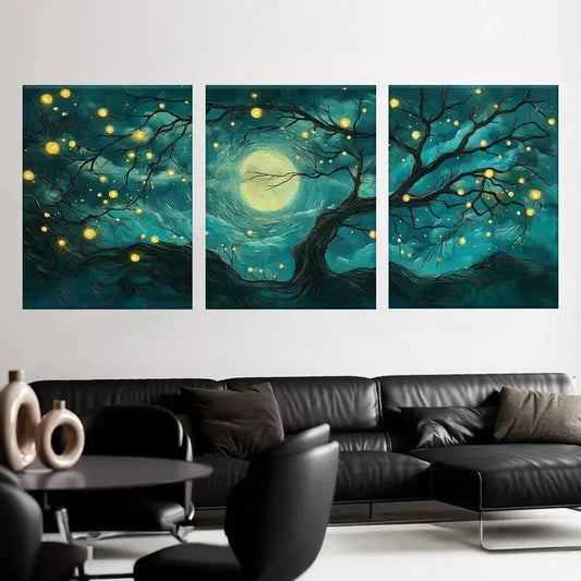 3pcs Art Deco Enchanted Forest Canvas Wall Art Metal Print Ready to Hang Art