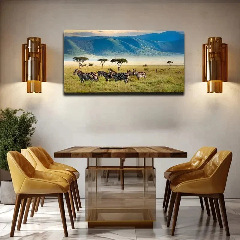 Serene Spring Savanna Wall Art Canvas Office Home Room Framed 80x45cm