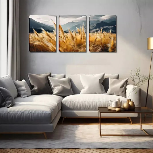 3pcs Exquisite Design, Grass Below The Hill Wall Art Set Canvas Framed 40x60cm - High Quality Print 100% Australian Made Wall Canvas Ready to Hang