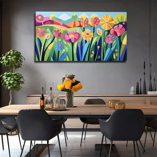 Vibrant Floral Colorful Flowers Wall Art Canvas Office Home Room Framed 80x45cm