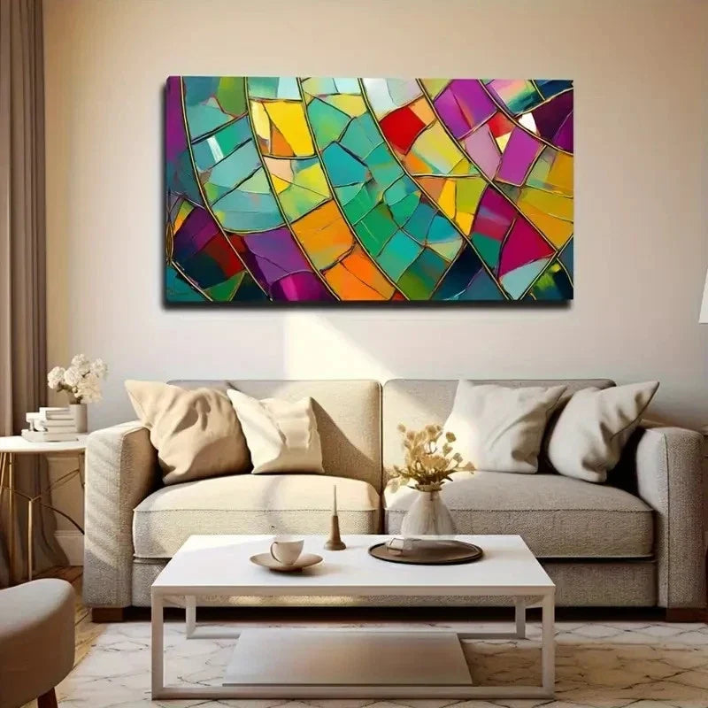 Abstract Colorful Geometric Wall Art Canvas Office Home Room Framed 80x45cm