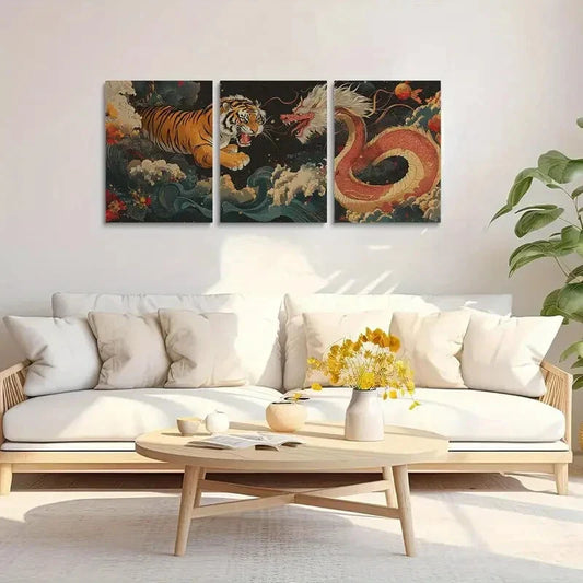 3pcs Vibrant Japanese Ukiyo-e Style Metal Print Ready to Hang Art