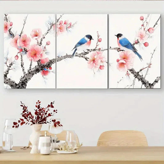 3pcs Elegant Nature Bird And Blossom Wall Art Metal Print Ready to Hang Art