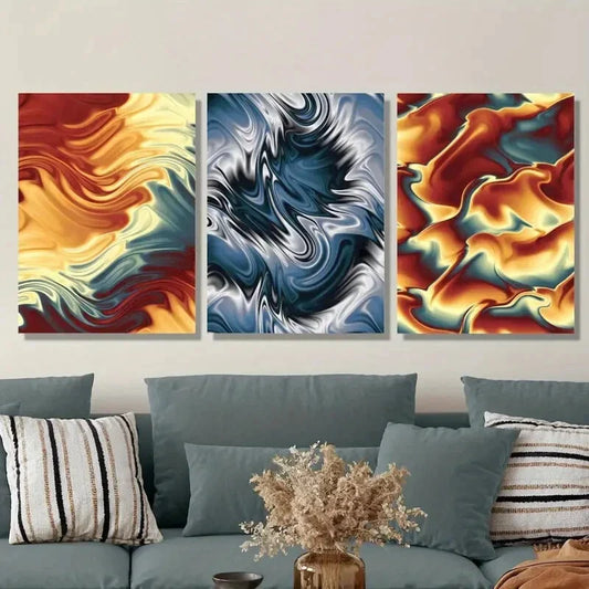 3pcs Liquid Marbling Paint Texture Metal Print Ready to Hang Art