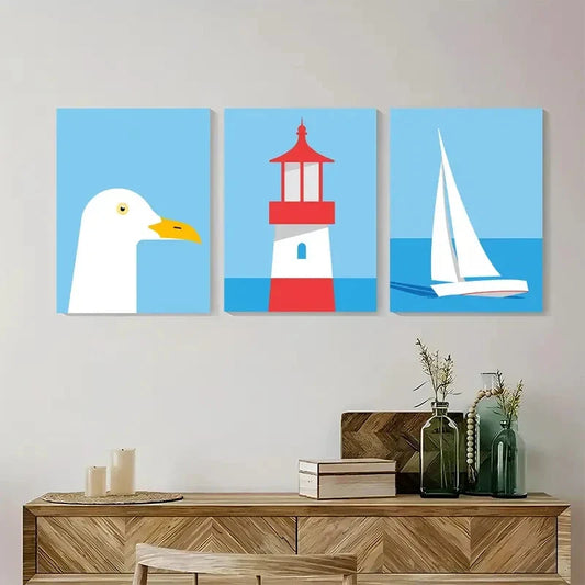 3pcs Minimal Coastal Seaside Nautical Metal Print Ready to Hang Art