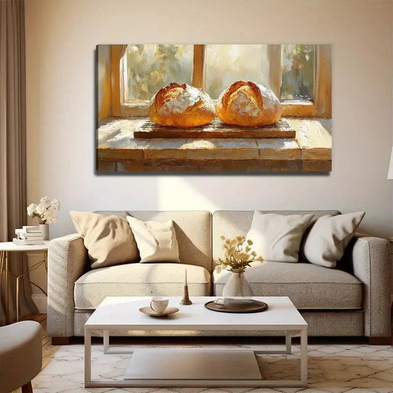 Large Bread On Windowsill Wall Art Canvas Office Home Room Framed 120x60cm