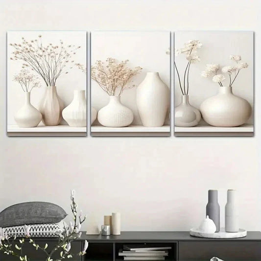 3pcs Panel Contemporary Dry Flower Metal Print Ready to Hang Art