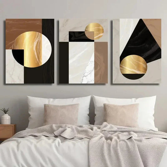 3pcs Abstract Geometric Shape Luxury Golden Metal Print Ready to Hang Art