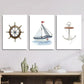 3pcs  watercolor style painting of rudder sailboat Metal Print Ready to Hang Art