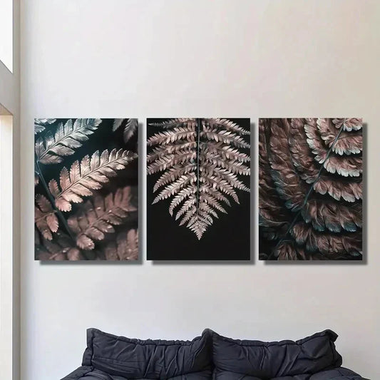 3pcs Fern Leaves Ink Painting Prints Metal Print Ready to Hang Art