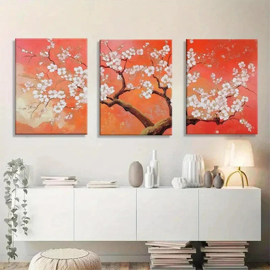 3pcs Blossom Tree Wall Art Vibrant Cherry Blossom Metal Print Ready to Hang Art