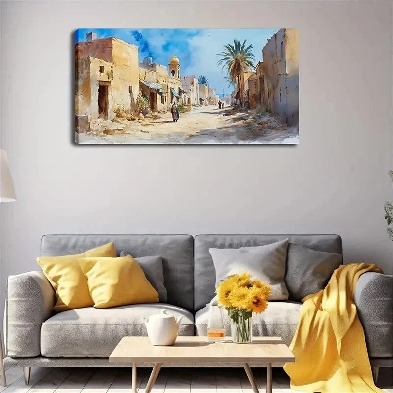 Vibrant Sunlit Scene Palm Tree Wall Art Canvas Office Home Room Framed 120x60cm
