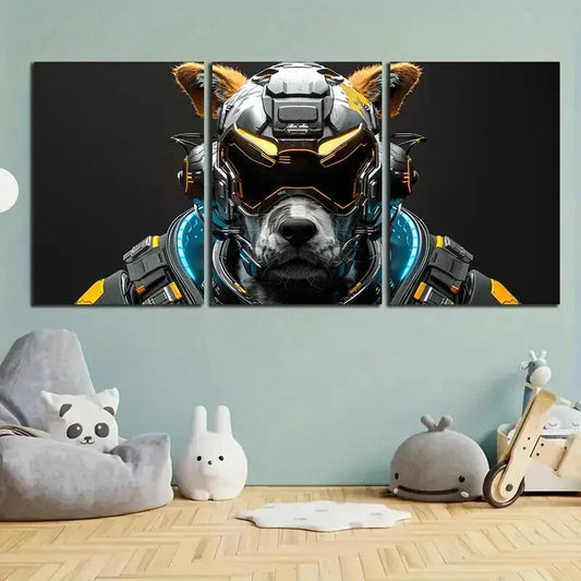 3pcs Modern Cyber Dog Contemporary Style Metal Print Ready to Hang Art