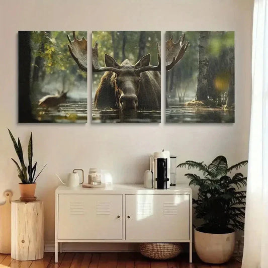 3pcs Style with Lush Greenery And Sunlit Forest Metal Print Ready to Hang Art