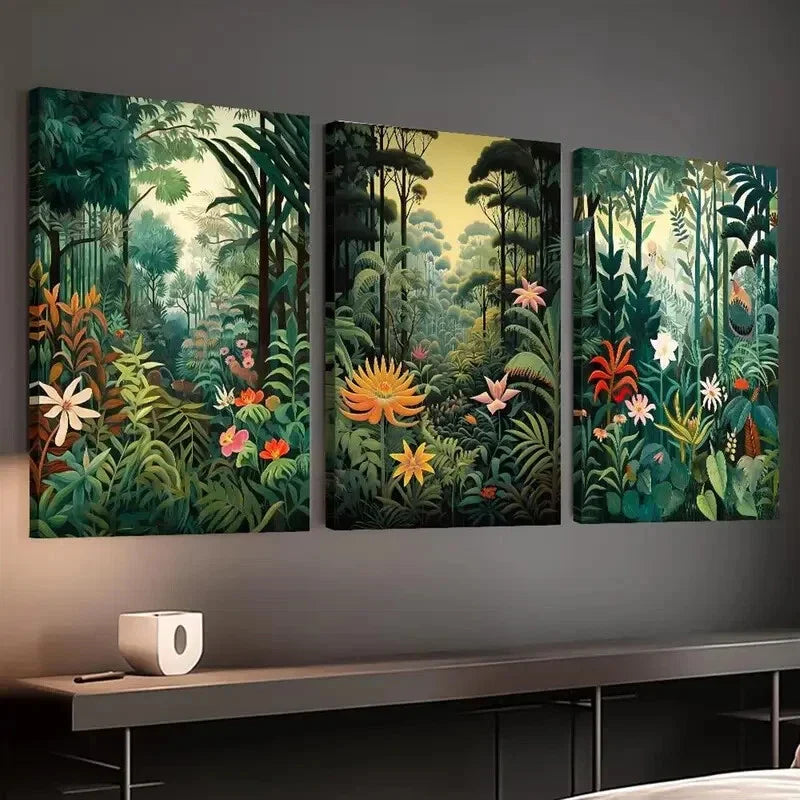 3pcs Tropical Jungle Aesthetic, Bohemian Style  Wall Art Set Canvas Framed 40x60cm - High Quality Print 100% Australian Made Wall Canvas Ready to Hang