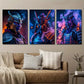 3pcs Samurai Warrior in Armor Demon Mask Vibrant Metal Print Ready to Hang Art