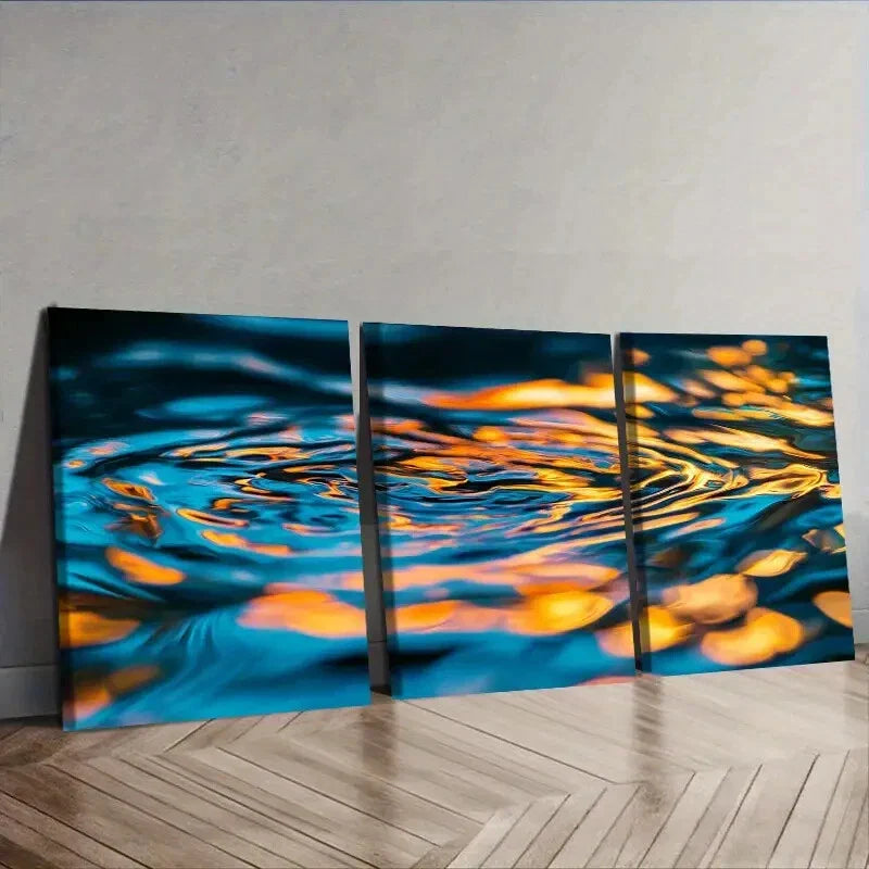 3pcs Blue & Orange Water Reflections Wall Art Set Canvas Framed 40x60cm - High Quality Print 100% Australian Made Wall Canvas Ready to Hang