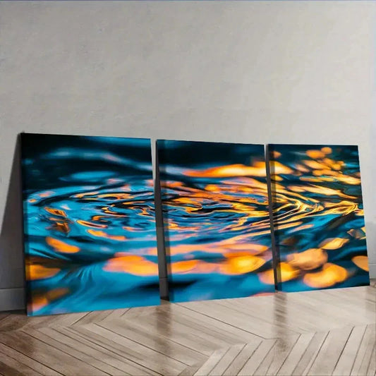 3pcs Blue & Orange Water Reflections Wall Art Set Canvas Framed 40x60cm - High Quality Print 100% Australian Made Wall Canvas Ready to Hang