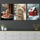 3pcs Christmas Red House Poster, Metal Print Ready to Hang Art