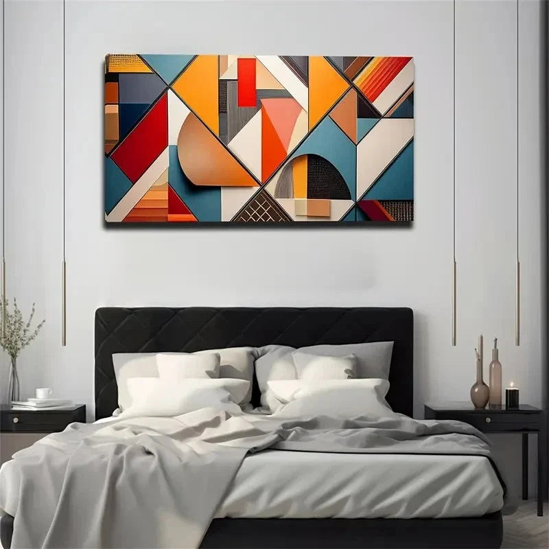 Abstract Geometric Wall Art Canvas Office Home Room Framed 80x45cm