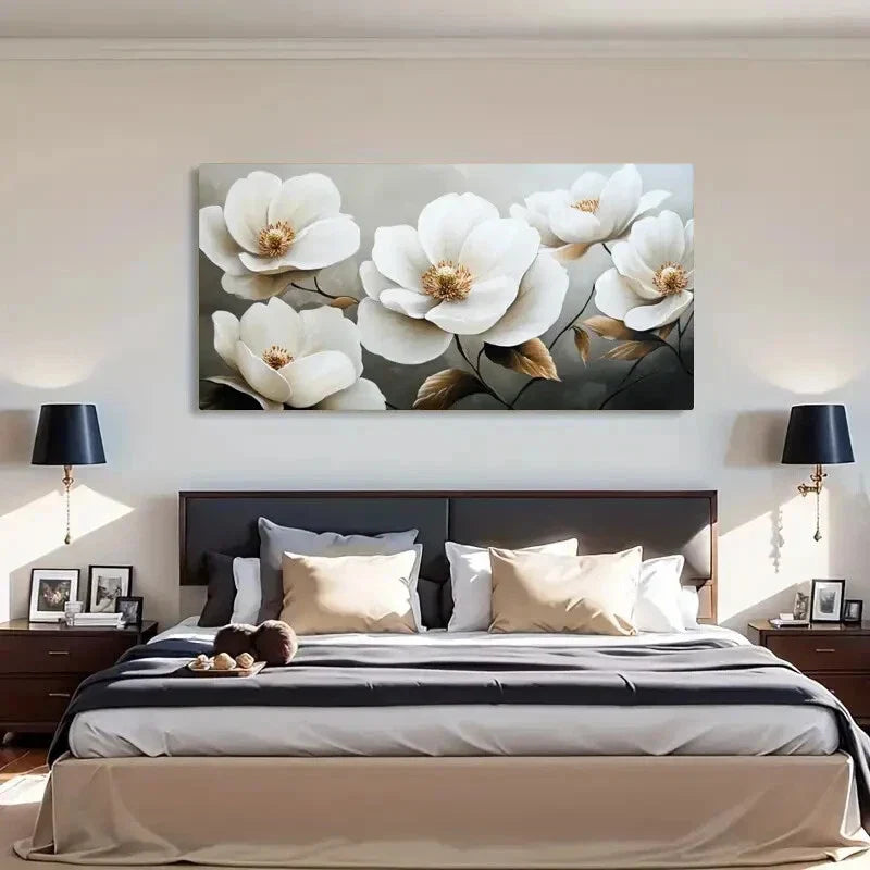 Golden Accents White Botanical Wall Art Canvas Office Home Room Framed 80x45cm
