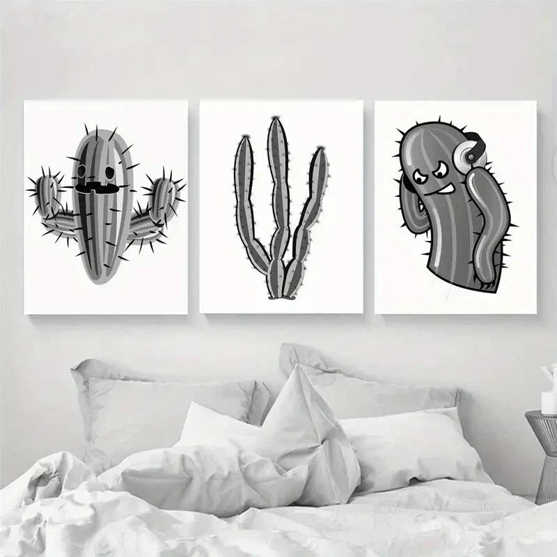 3pcs Black and White Cactus Desert Metal Print Ready to Hang Art