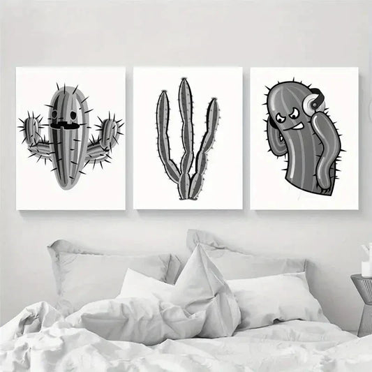 3pcs Black and White Cactus Desert Metal Print Ready to Hang Art