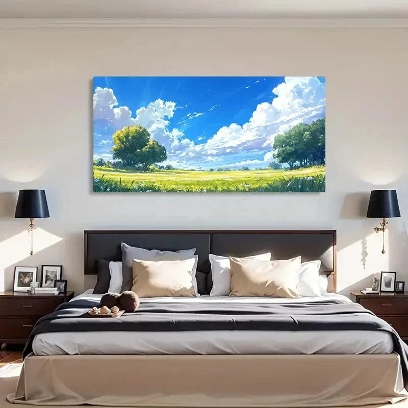 Serene Landscape Blue Sky Cloud Wall Art Canvas Office Home Room Framed 120x60cm